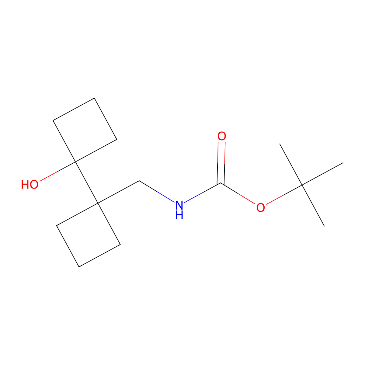 tert-butyl N-{[1-(1-hydroxycyclobutyl)cyclobutyl]methyl}carbamate molecular structure, CAS 2408972-80-3
