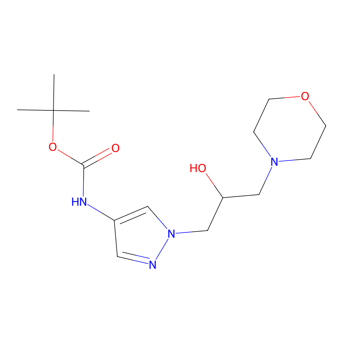tert-butyl N-{1-[2-hydroxy-3-(morpholin-4-yl)propyl]-1H-pyrazol-4-yl}carbamate molecular structure, CAS 2408972-89-2