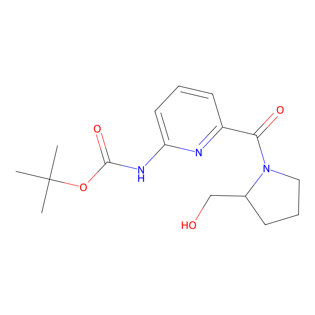 tert-butyl N-{6-[2-(hydroxymethyl)pyrrolidine-1-carbonyl]pyridin-2-yl}carbamate molecular structure, CAS 2408972-96-1