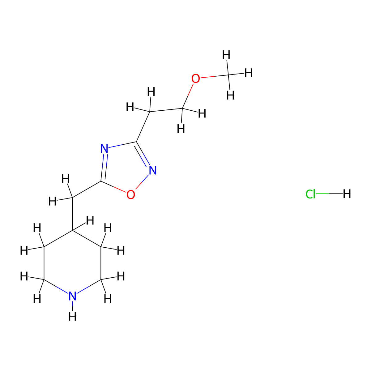 4-{[3-(2-Methoxyethyl)-1,2,4-oxadiazol-5-yl]methyl}piperidine hydrochloride molecular structure, CAS 2408973-01-1