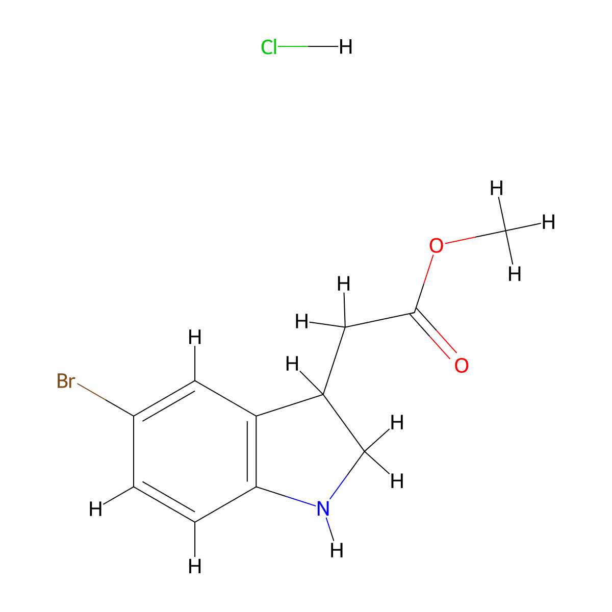 methyl 2-(5-bromo-2,3-dihydro-1H-indol-3-yl)acetate hydrochloride molecular structure, CAS 2408973-11-3