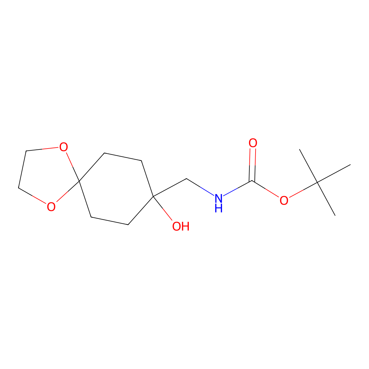 tert-butyl N-({8-hydroxy-1,4-dioxaspiro[4.5]decan-8-yl}methyl)carbamate molecular structure, CAS 2408973-12-4