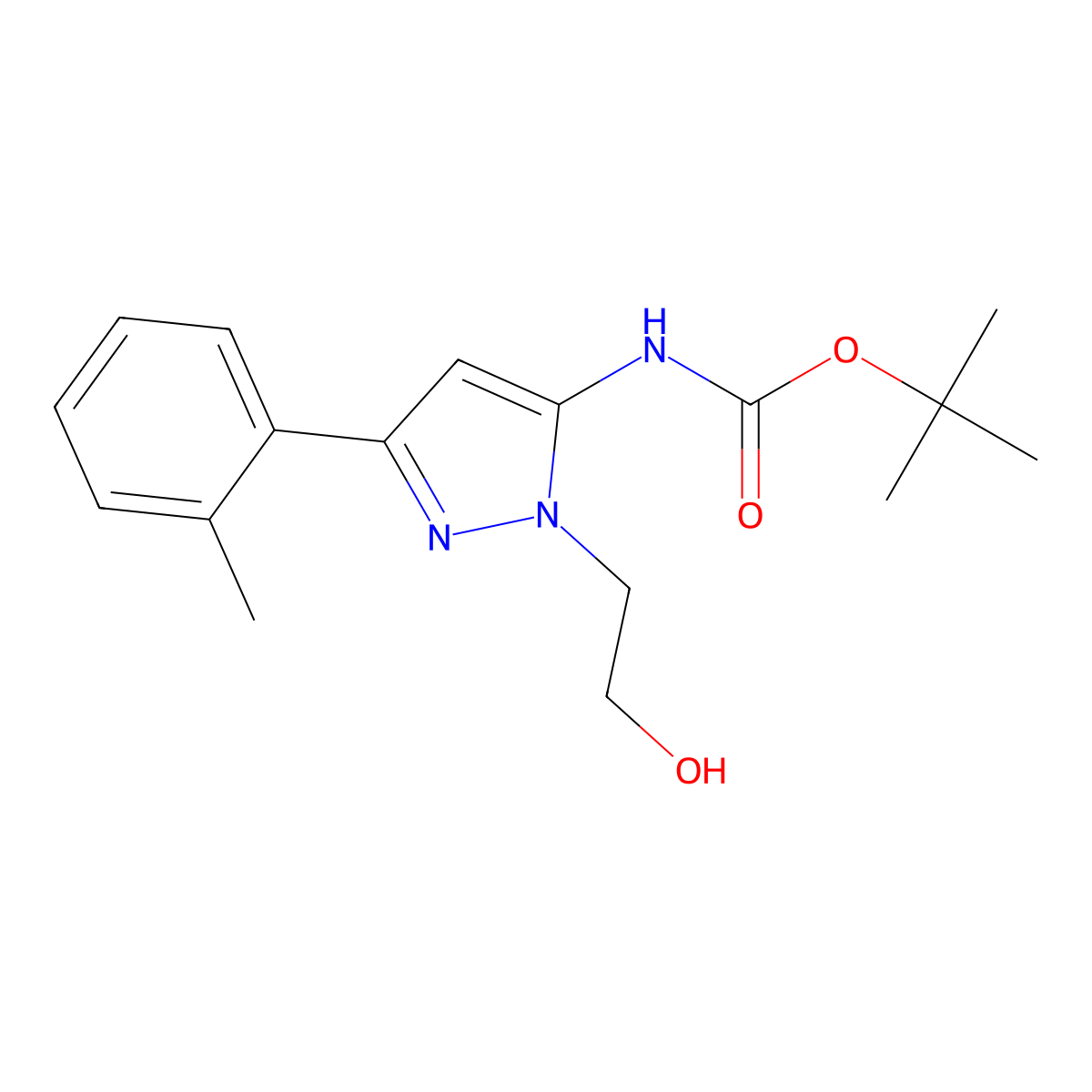 tert-butyl N-[1-(2-hydroxyethyl)-3-(2-methylphenyl)-1H-pyrazol-5-yl]carbamate molecular structure, CAS 2408973-94-2