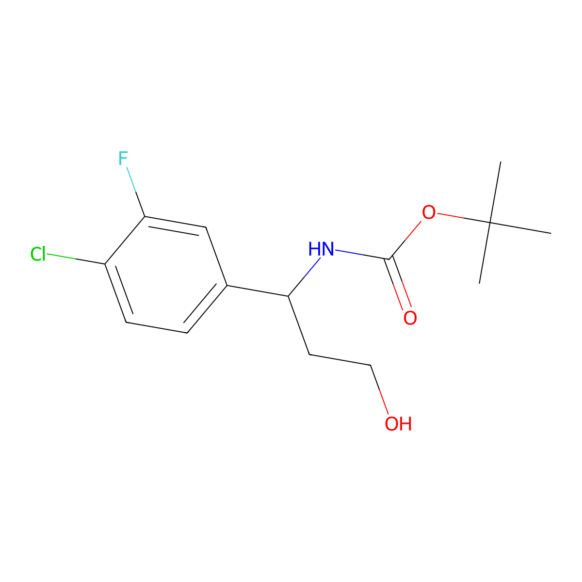 tert-butyl N-[1-(4-chloro-3-fluorophenyl)-3-hydroxypropyl]carbamate molecular structure, CAS 2408973-96-4