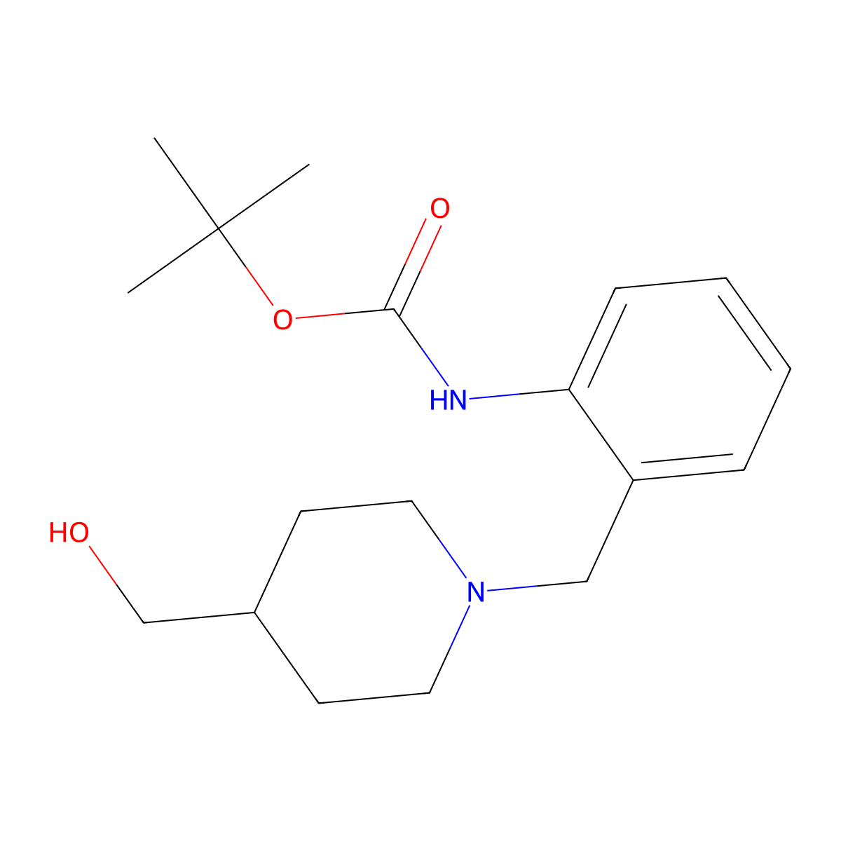 tert-butyl N-(2-{[4-(hydroxymethyl)piperidin-1-yl]methyl}phenyl)carbamate molecular structure, CAS 2408974-14-9