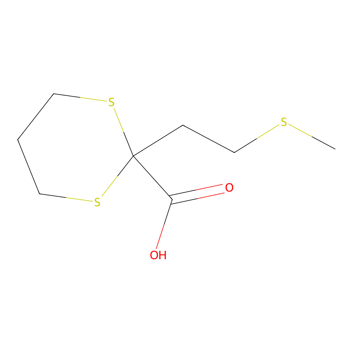 2-[2-(Methylsulfanyl)ethyl]-1,3-dithiane-2-carboxylicacid molecular structure, CAS 2408974-22-9