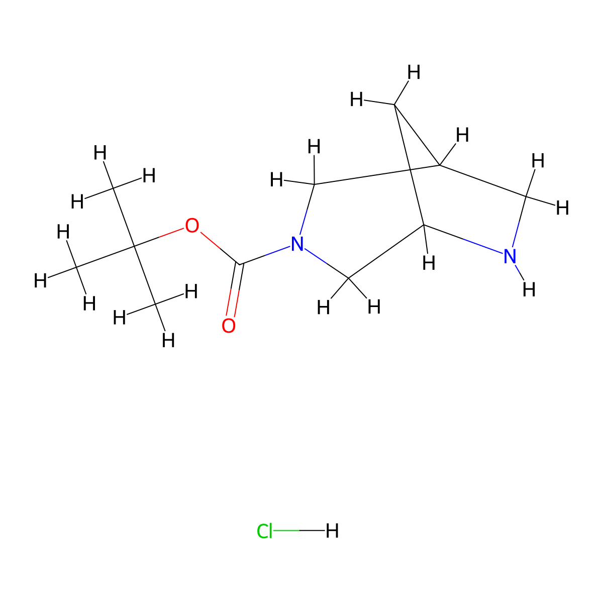 Tert-butyl 3,6-diazabicyclo(3.2.1)octane-3-carboxylate hydrochloride molecular structure, CAS 2408974-33-2