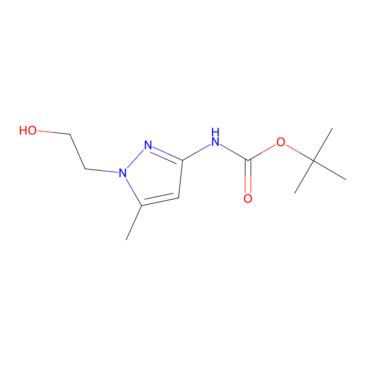 tert-butyl N-[1-(2-hydroxyethyl)-5-methyl-1H-pyrazol-3-yl]carbamate molecular structure, CAS 2408974-35-4