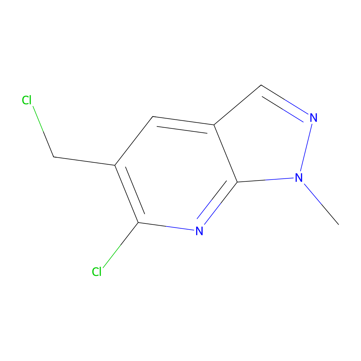 6-chloro-5-(chloromethyl)-1-methyl-1H-pyrazolo[3,4-b]pyridine molecular structure, CAS 2408974-48-9