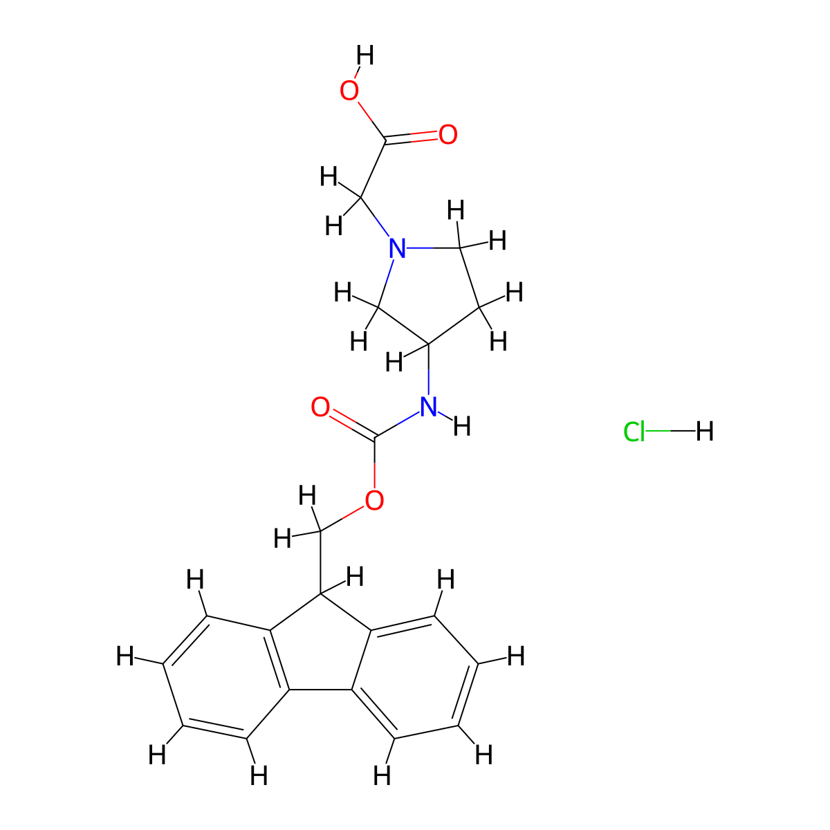 2-[3-({[(9H-fluoren-9-yl)methoxy]carbonyl}amino)pyrrolidin-1-yl]acetic acid hydrochloride molecular structure, CAS 2408974-61-6