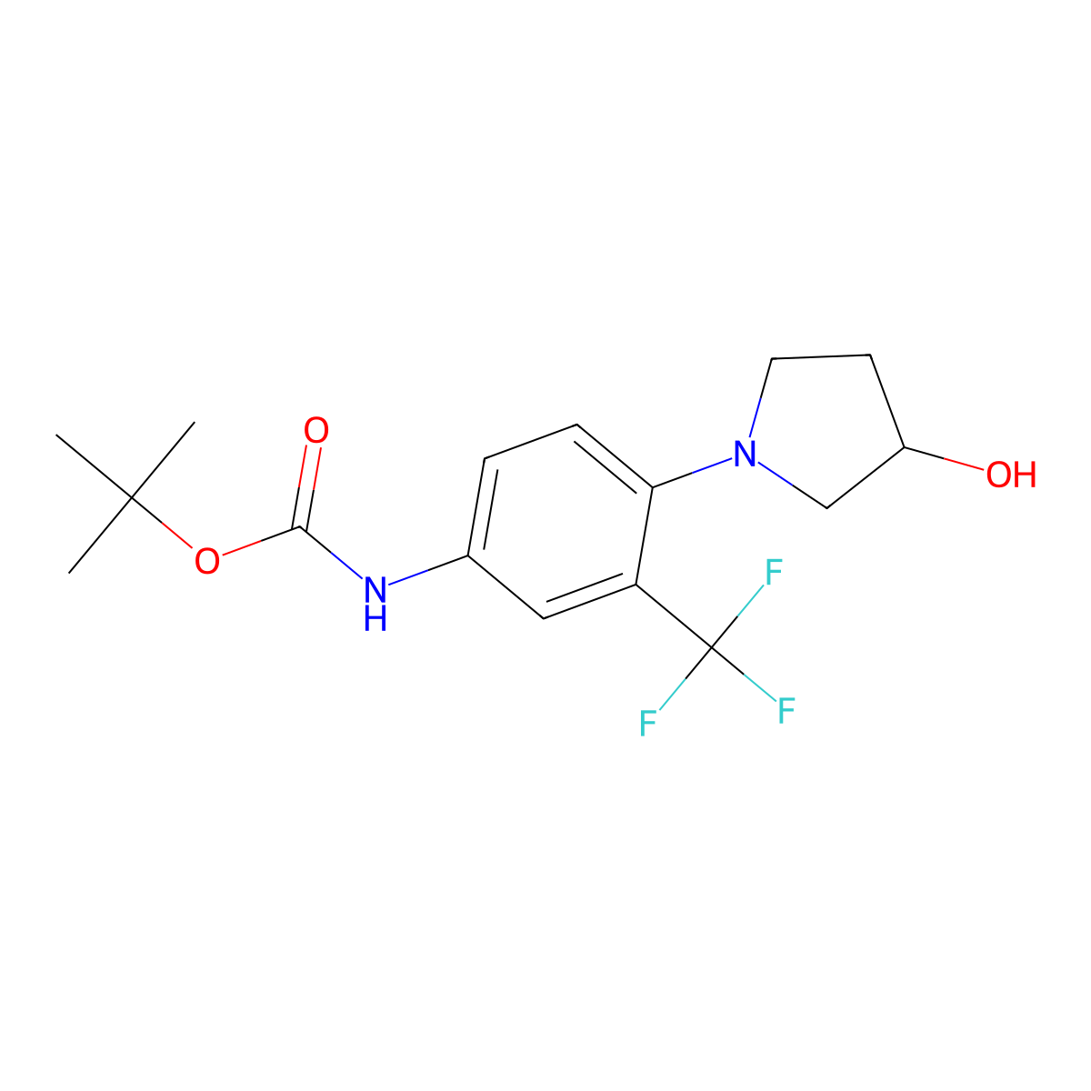 tert-butyl N-[4-(3-hydroxypyrrolidin-1-yl)-3-(trifluoromethyl)phenyl]carbamate molecular structure, CAS 2408974-67-2