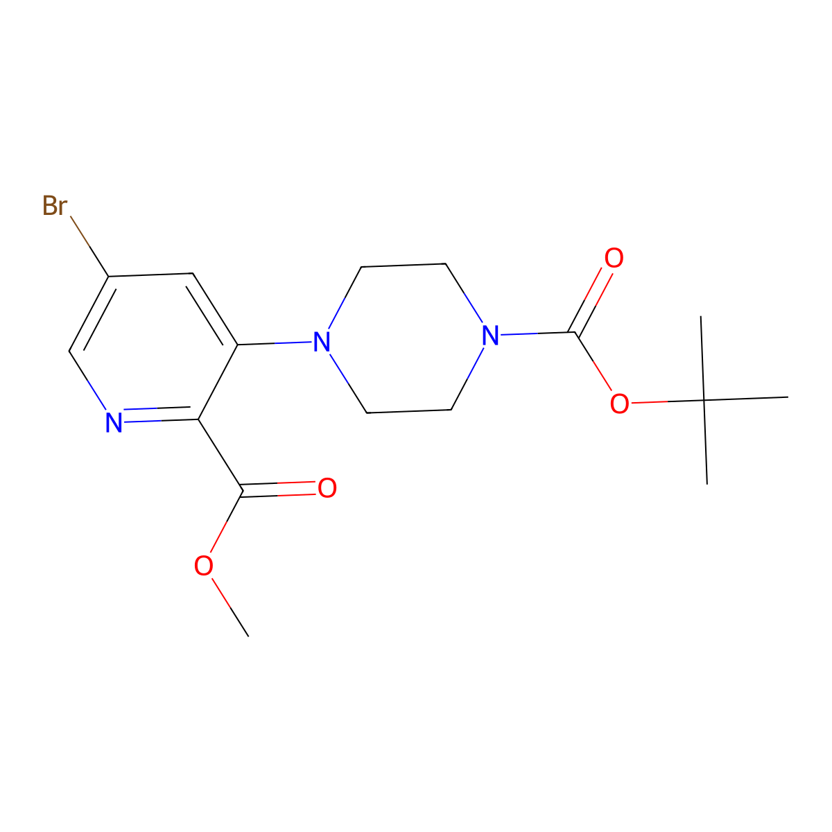 Tert-butyl 4-[5-bromo-2-(methoxycarbonyl)pyridin-3-yl]piperazine-1-carboxylate molecular structure, CAS 2408974-86-5