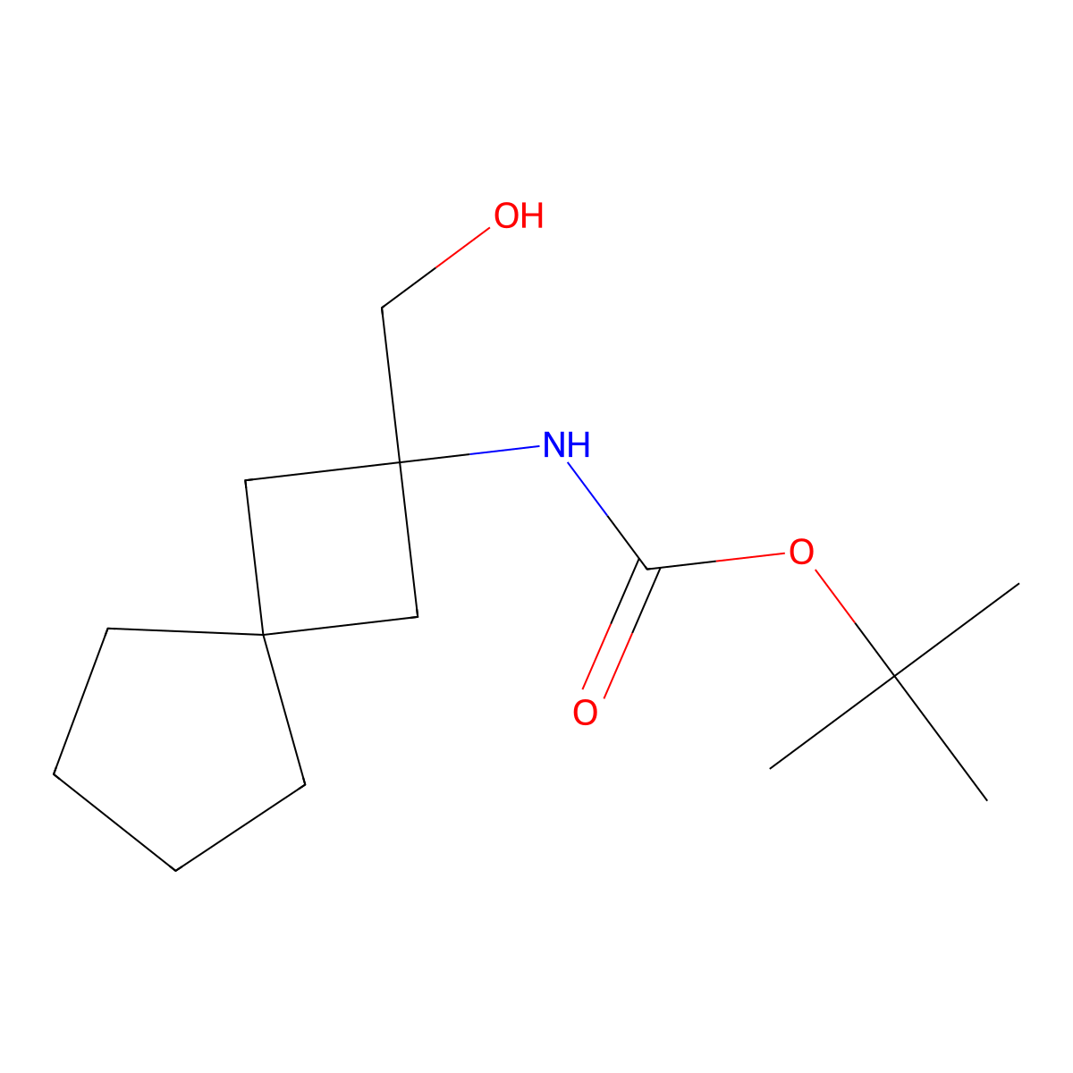 tert-butyl N-[2-(hydroxymethyl)spiro[3.4]octan-2-yl]carbamate molecular structure, CAS 2408975-11-9