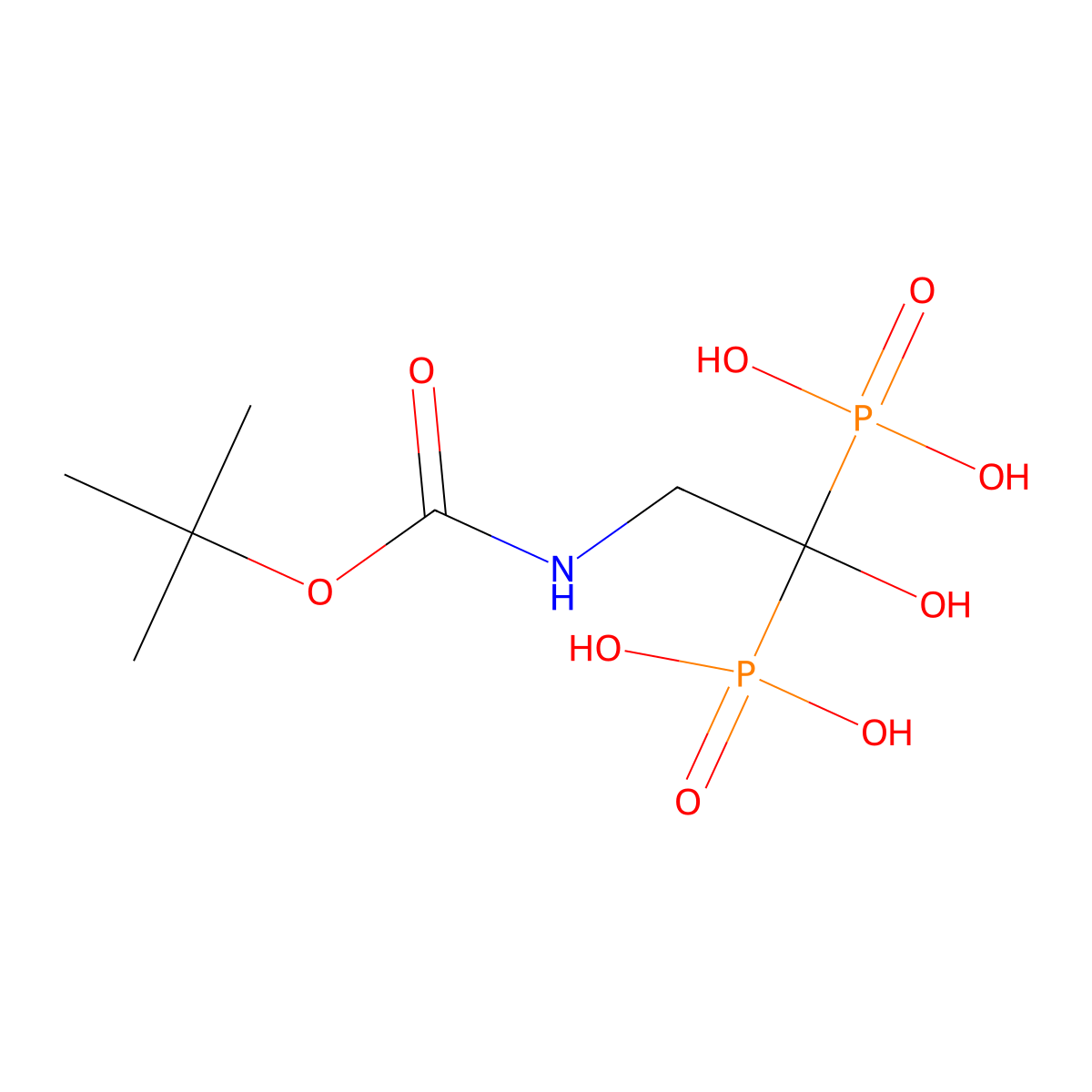 (2-{[(Tert-butoxy)carbonyl]amino}-1-hydroxy-1-phosphonoethyl)phosphonic acid molecular structure, CAS 2408975-14-2