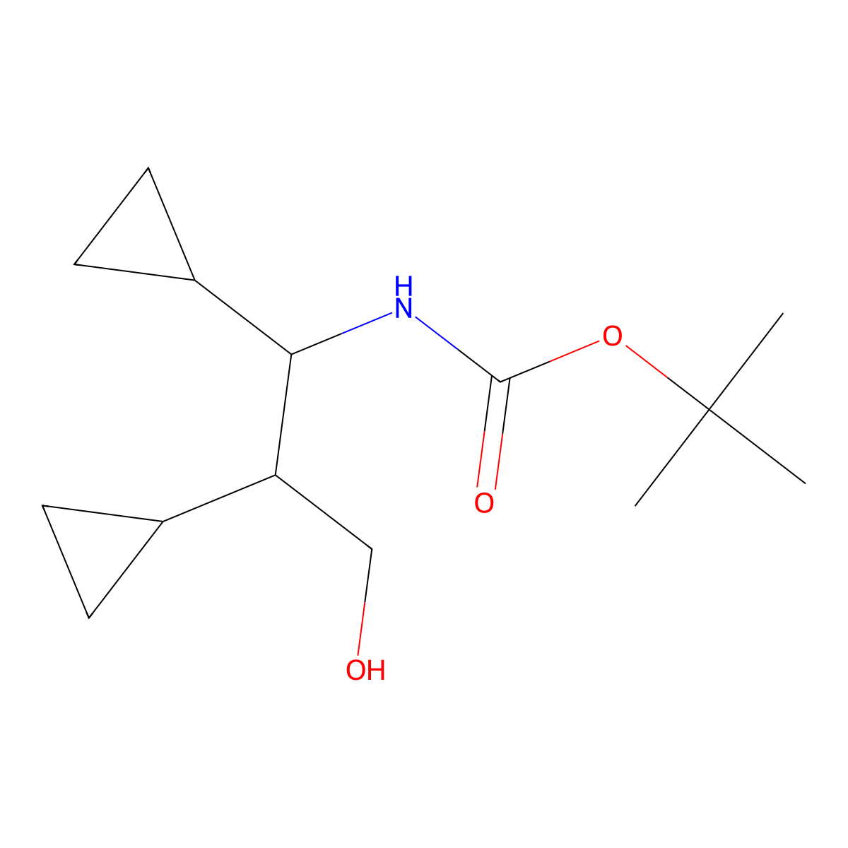 tert-butyl N-(1,2-dicyclopropyl-3-hydroxypropyl)carbamate molecular structure, CAS 2408975-22-2