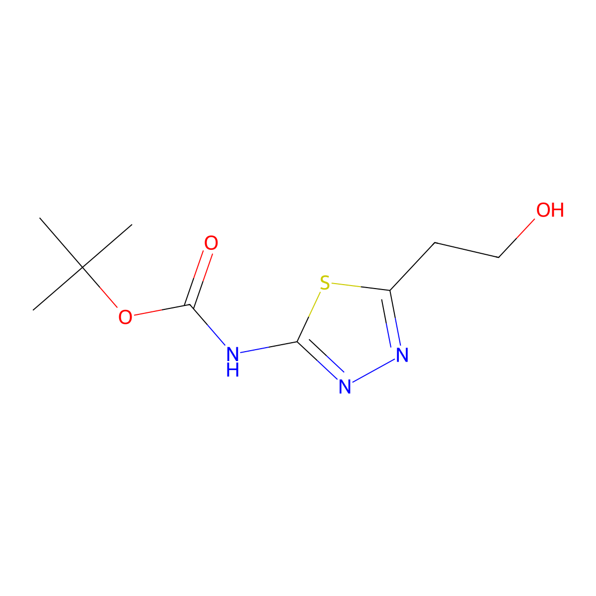 tert-butyl N-[5-(2-hydroxyethyl)-1,3,4-thiadiazol-2-yl]carbamate molecular structure, CAS 2408975-44-8