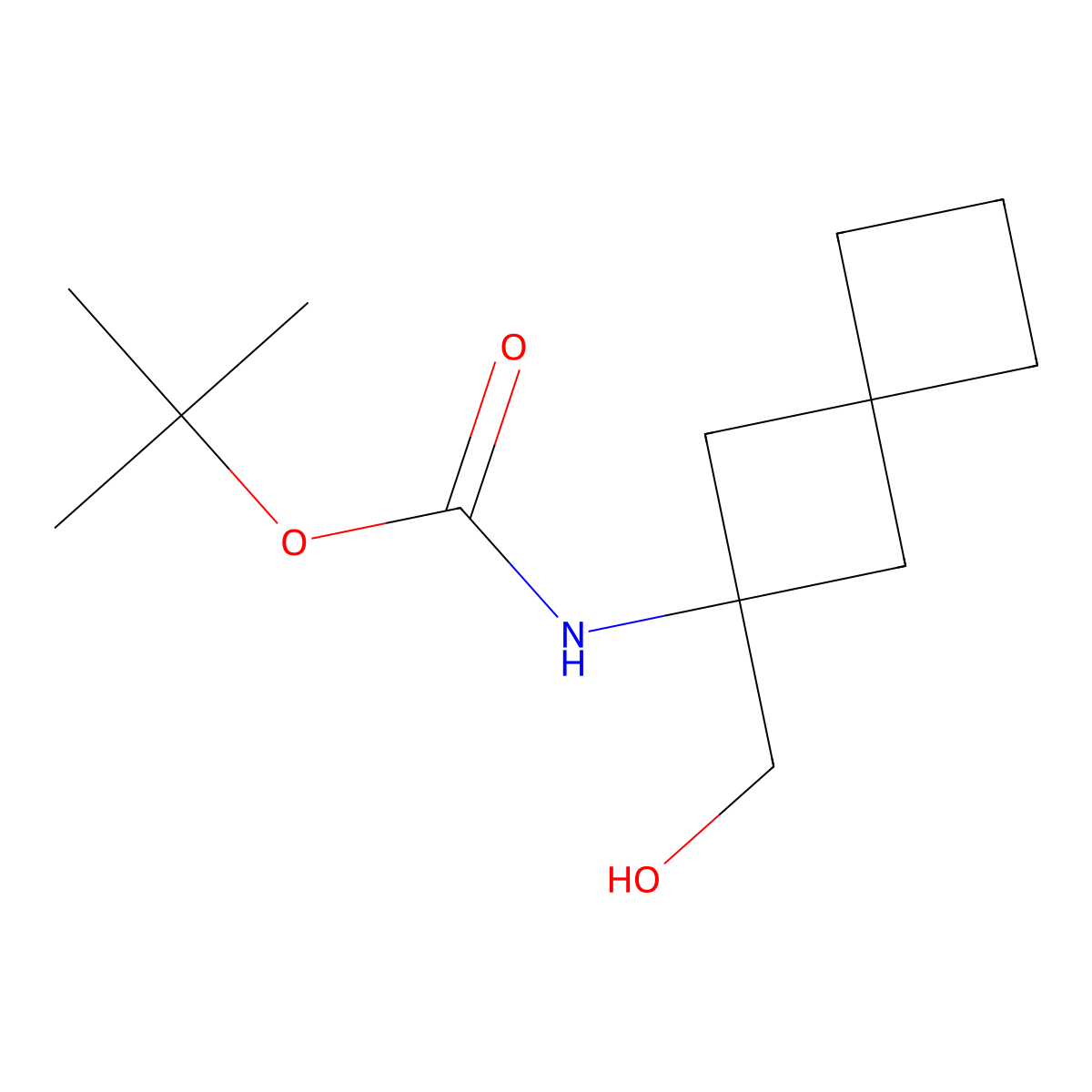 tert-butyl N-[2-(hydroxymethyl)spiro[3.3]heptan-2-yl]carbamate molecular structure, CAS 2408975-47-1