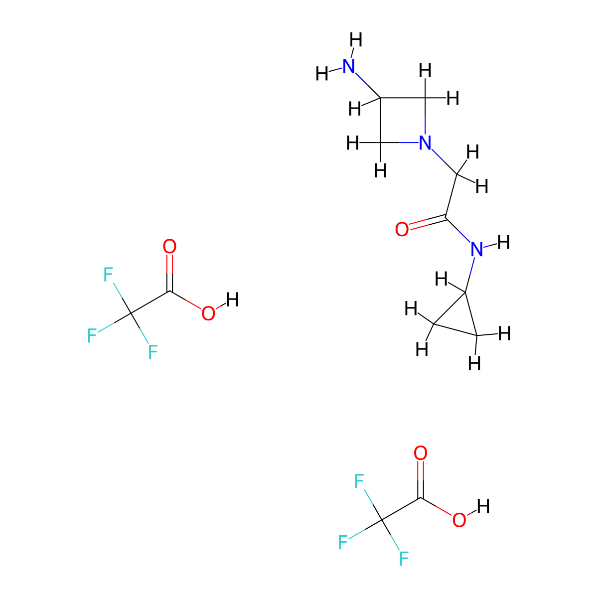 2-(3-aminoazetidin-1-yl)-N-cyclopropylacetamide, bis(trifluoroacetic acid) molecular structure, CAS 2408975-52-8