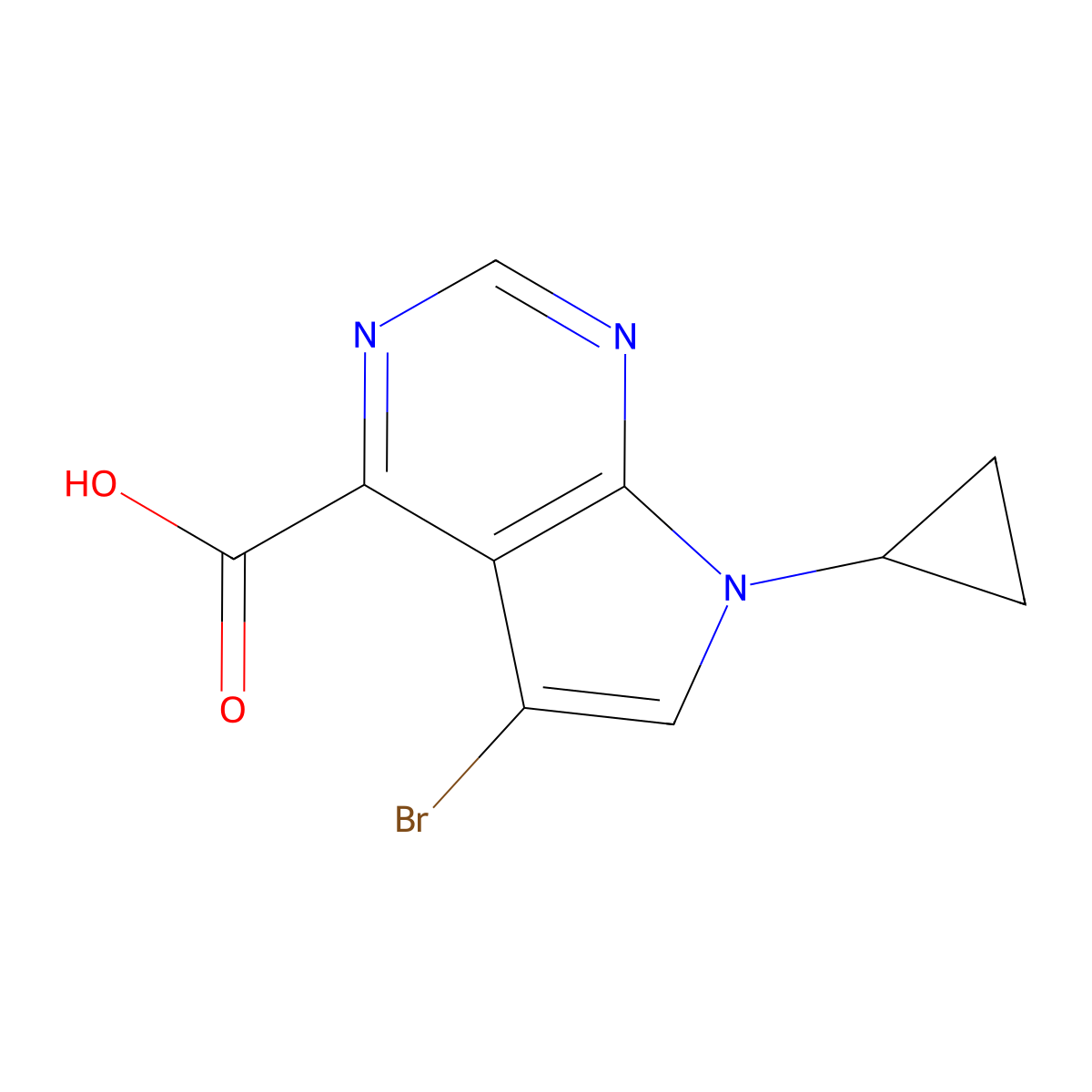5-bromo-7-cyclopropyl-7H-pyrrolo[2,3-d]pyrimidine-4-carboxylic acid molecular structure, CAS 2408975-70-0