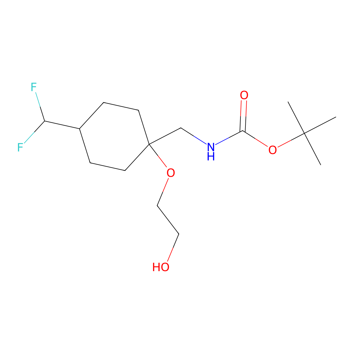 tert-butyl N-{[4-(difluoromethyl)-1-(2-hydroxyethoxy)cyclohexyl]methyl}carbamate molecular structure, CAS 2408975-81-3