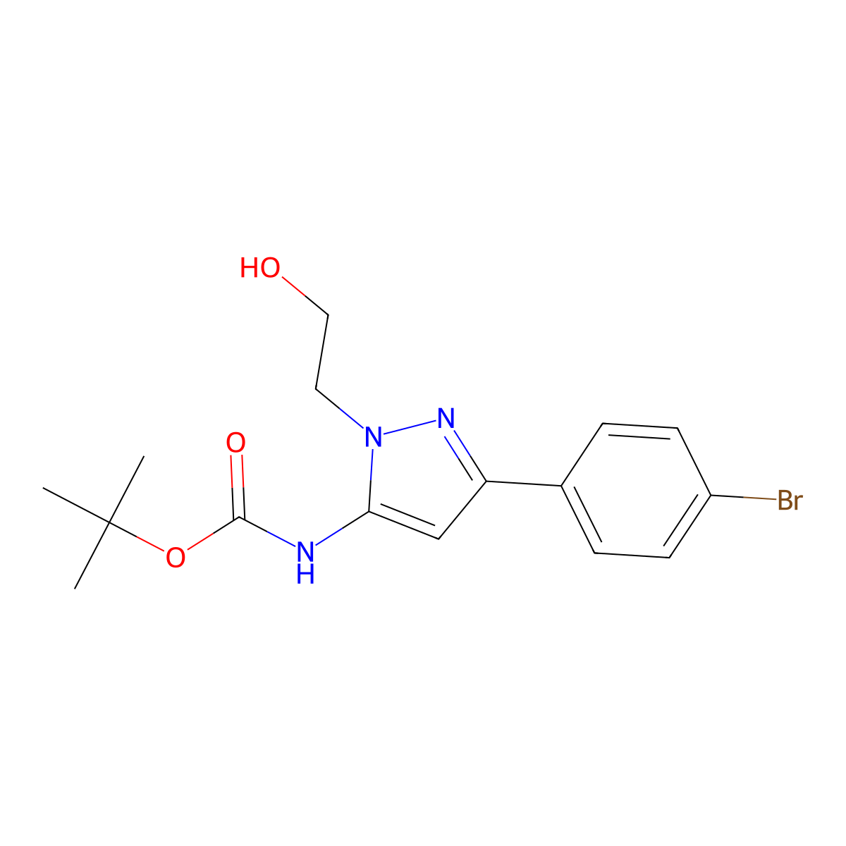 tert-butyl N-[3-(4-bromophenyl)-1-(2-hydroxyethyl)-1H-pyrazol-5-yl]carbamate molecular structure, CAS 2408975-84-6