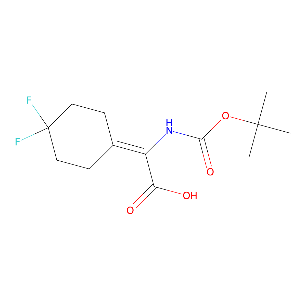 2-{[(Tert-butoxy)carbonyl]amino}-2-(4,4-difluorocyclohexylidene)aceticacid molecular structure, CAS 2408975-89-1