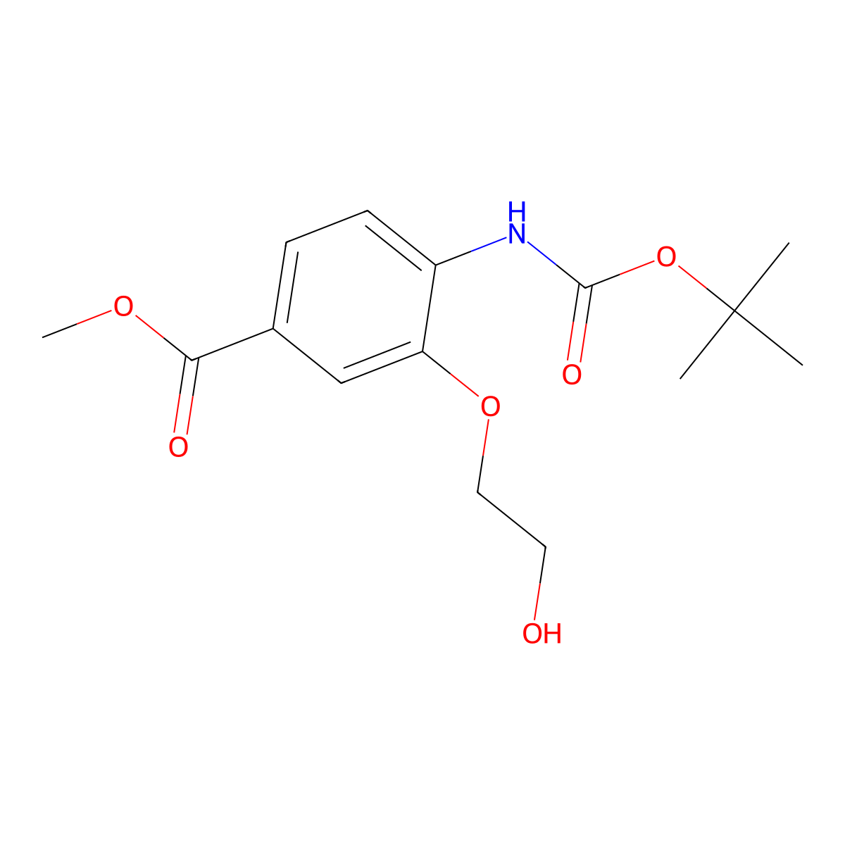 Methyl 4-{[(tert-butoxy)carbonyl]amino}-3-(2-hydroxyethoxy)benzoate molecular structure, CAS 2408975-90-4