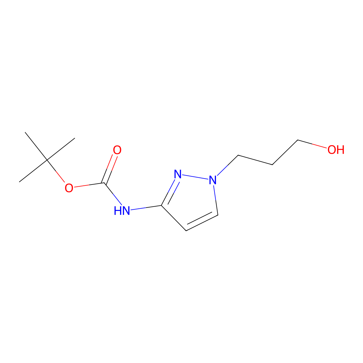 tert-butyl N-[1-(3-hydroxypropyl)-1H-pyrazol-3-yl]carbamate molecular structure, CAS 2408975-91-5