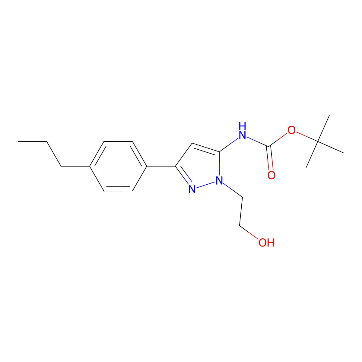 tert-butyl N-[1-(2-hydroxyethyl)-3-(4-propylphenyl)-1H-pyrazol-5-yl]carbamate molecular structure, CAS 2408975-93-7