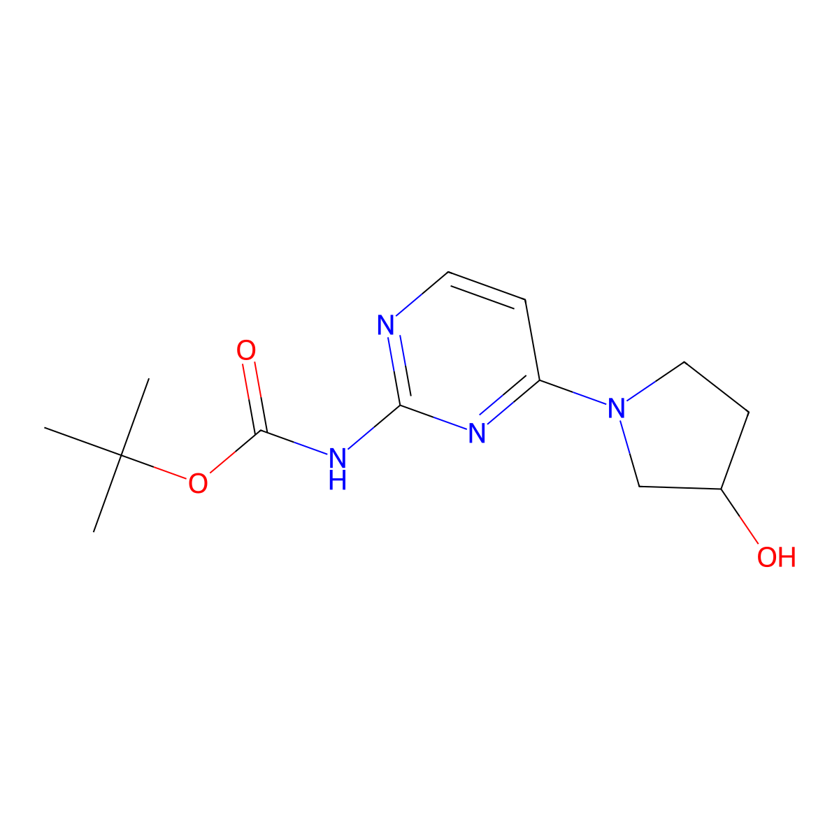 tert-butyl N-[4-(3-hydroxypyrrolidin-1-yl)pyrimidin-2-yl]carbamate molecular structure, CAS 2408975-95-9
