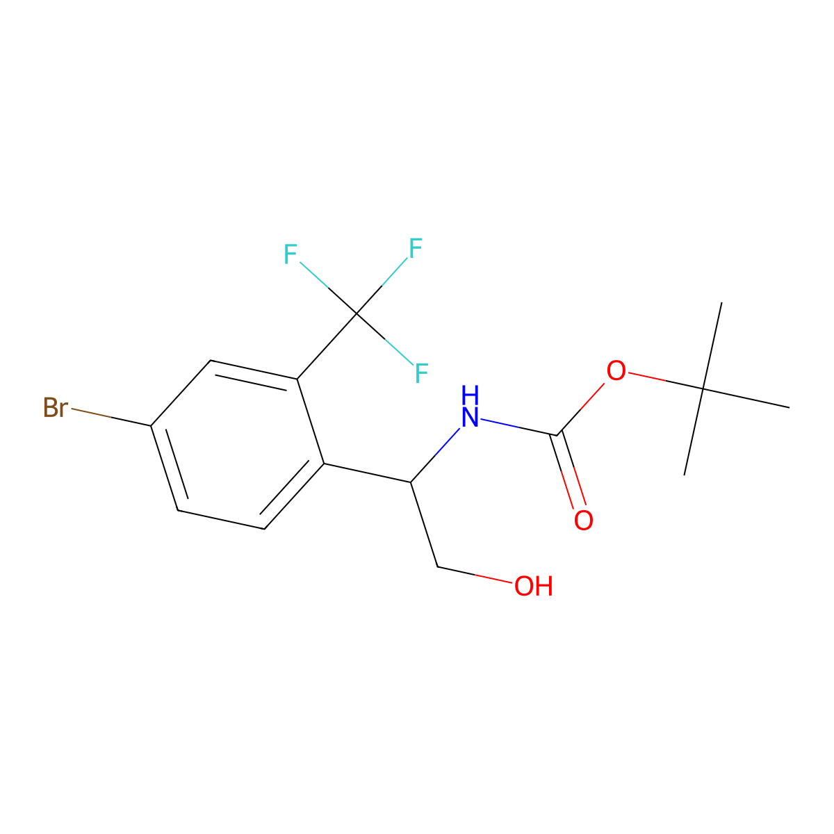 tert-butyl N-{1-[4-bromo-2-(trifluoromethyl)phenyl]-2-hydroxyethyl}carbamate molecular structure, CAS 2408975-98-2