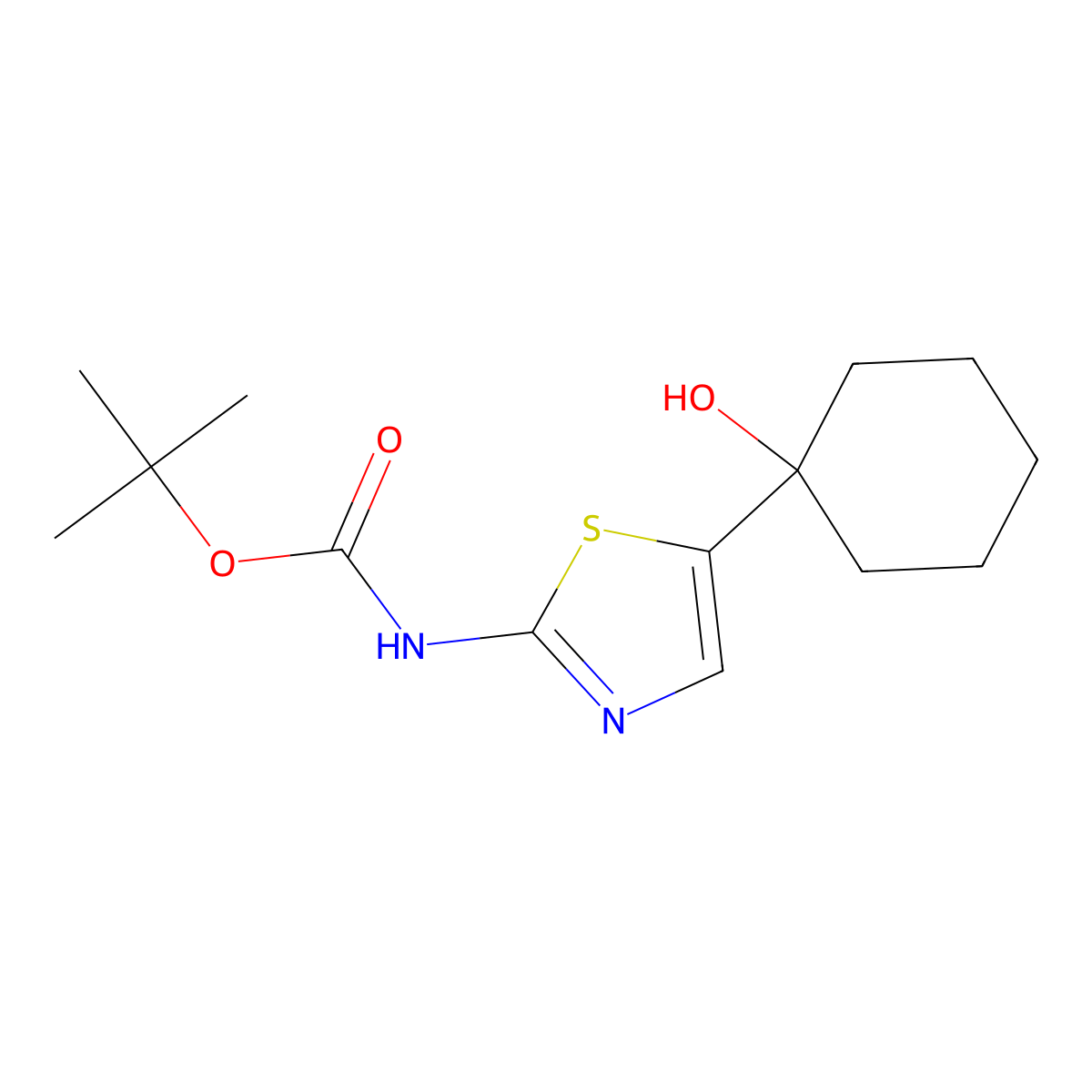 tert-butyl N-[5-(1-hydroxycyclohexyl)-1,3-thiazol-2-yl]carbamate molecular structure, CAS 2408976-02-1