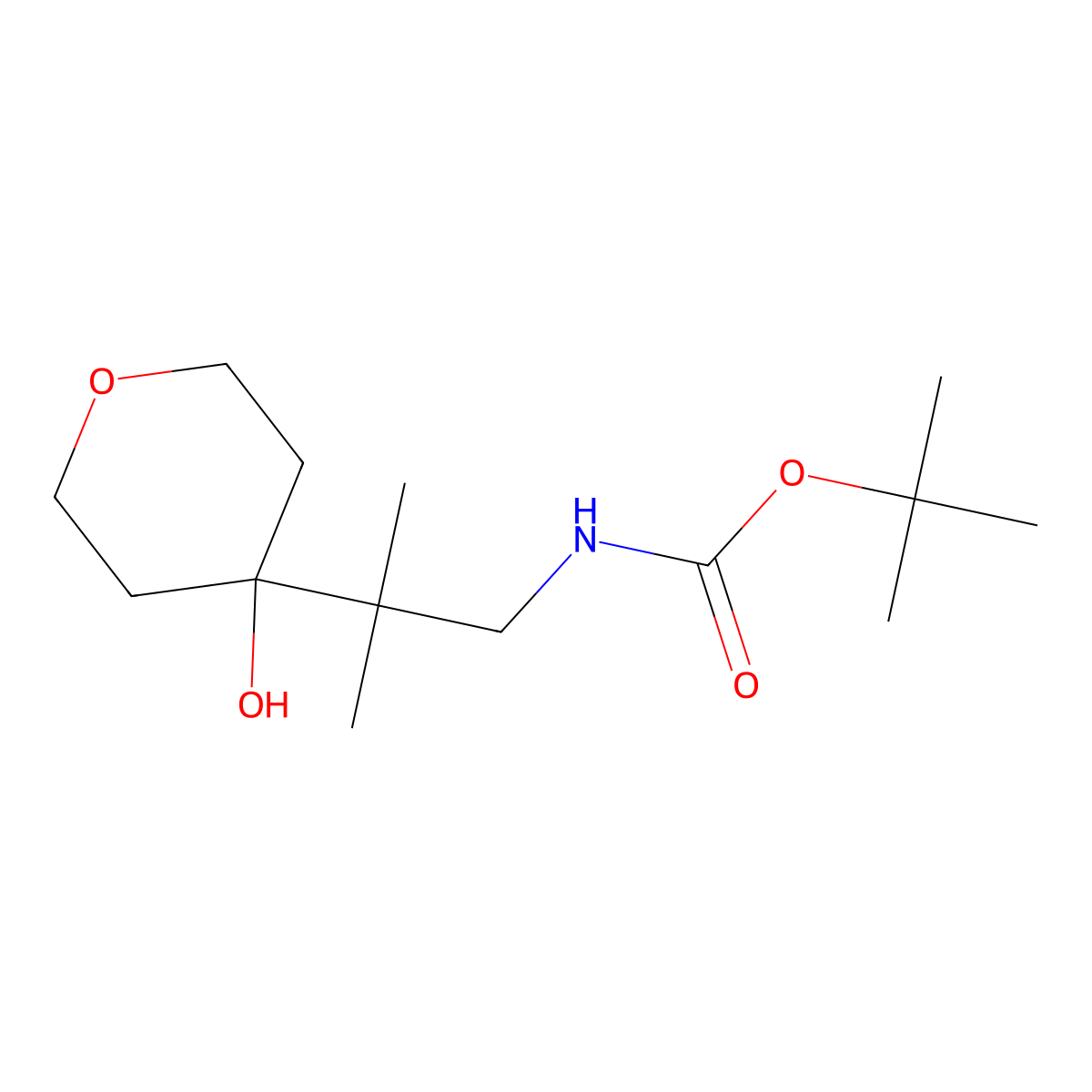 tert-butyl N-[2-(4-hydroxyoxan-4-yl)-2-methylpropyl]carbamate molecular structure, CAS 2408976-14-5