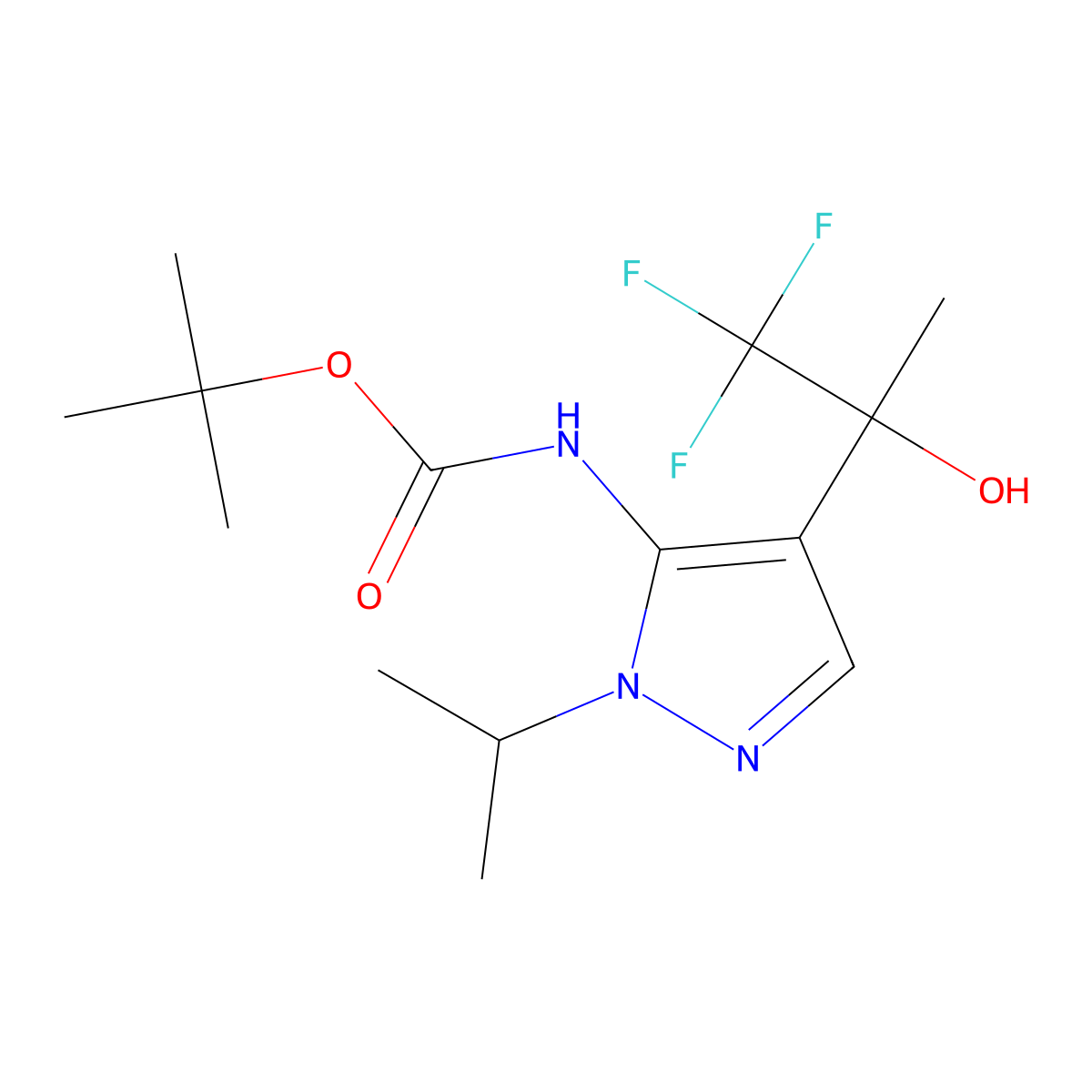 tert-butyl N-[1-(propan-2-yl)-4-(1,1,1-trifluoro-2-hydroxypropan-2-yl)-1H-pyrazol-5-yl]carbamate molecular structure, CAS 2408976-17-8