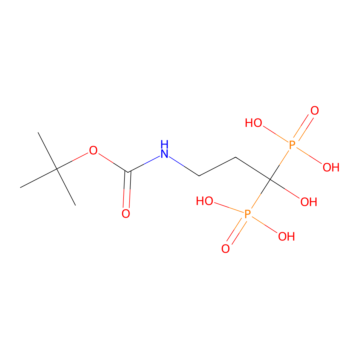 (3-{[(Tert-butoxy)carbonyl]amino}-1-hydroxy-1-phosphonopropyl)phosphonic acid molecular structure, CAS 2408976-21-4