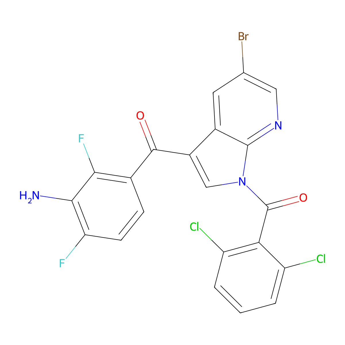 (3-(3-Amino-2,4-difluorobenzoyl)-5-bromo-1H-pyrrolo[2,3-B]pyridin-1-YL)(2,6-dichlorophenyl)methanone molecular structure, CAS 2409141-17-7