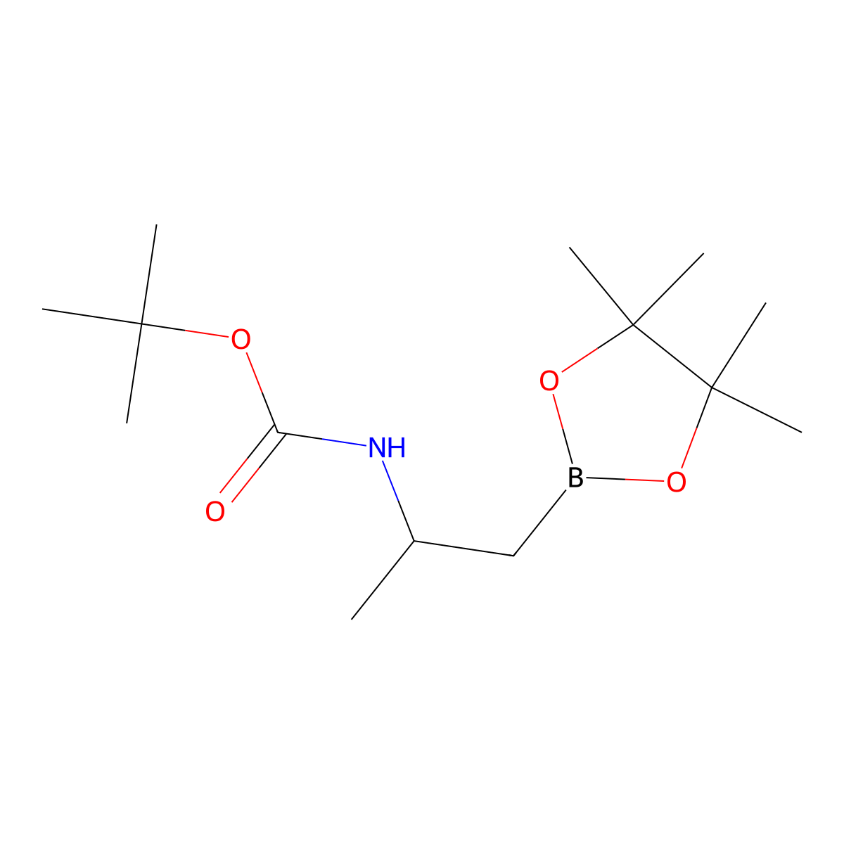 tert-butyl N-(1-(4,4,5,5-tetramethyl-1,3,2-dioxaborolan-2-yl)propan-2-yl)carbamate molecular structure, CAS 2409464-37-3