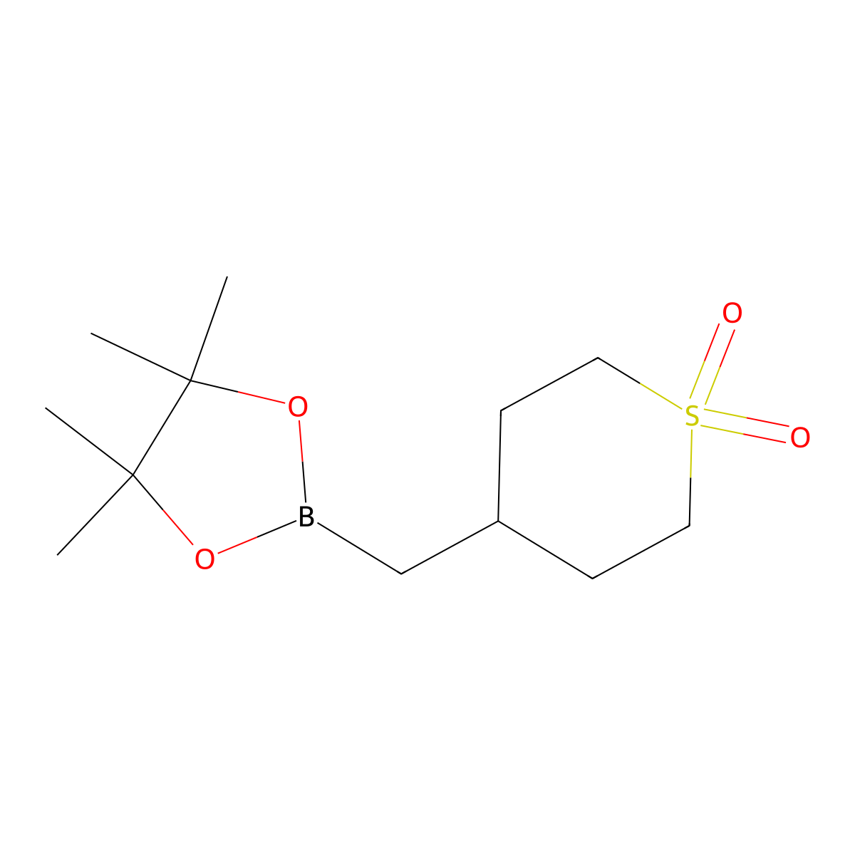 4-[(4,4,5,5-Tetramethyl-1,3,2-dioxaborolan-2-yl)methyl]thiane 1,1-dioxide molecular structure, CAS 2409474-99-1