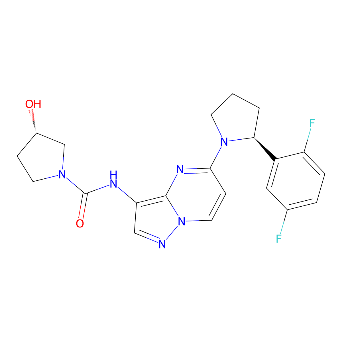 (S)-N-(5-((S)-2-(2,5-difluorophenyl)pyrrolidin-1-yl)pyrazolo[1,5-a]pyrimidin-3-yl)-3-hydroxypyrrolidine-1-carboxamide molecular structure, CAS 2409589-59-7