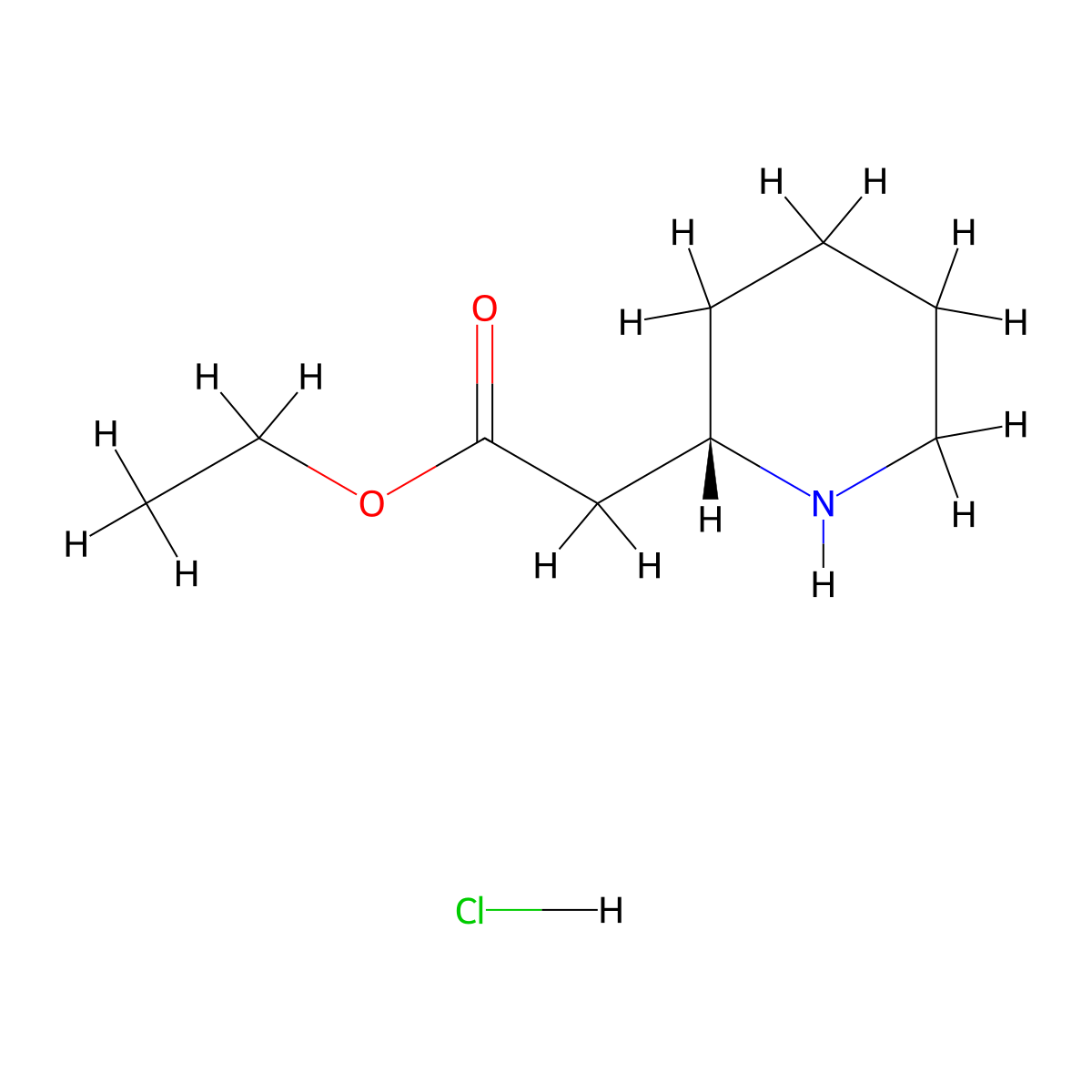 Ethyl (S)-2-(piperidin-2-yl)acetate hydrochloride molecular structure, CAS 2409589-84-8