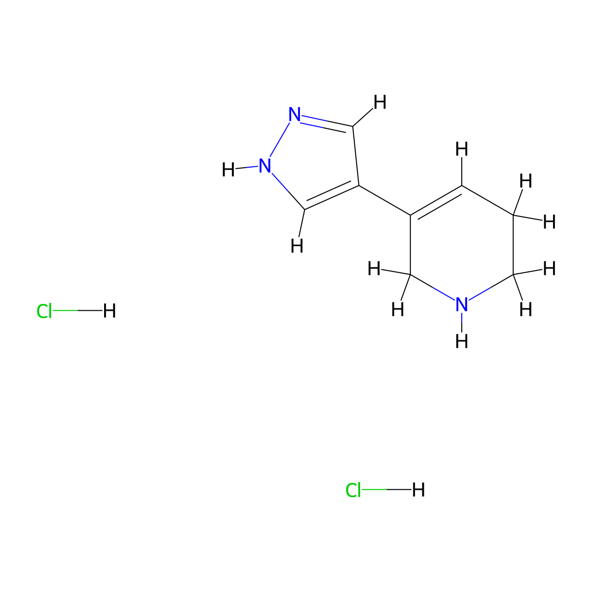 5-(1H-pyrazol-4-yl)-1,2,3,6-tetrahydropyridine dihydrochloride molecular structure, CAS 2409597-03-9