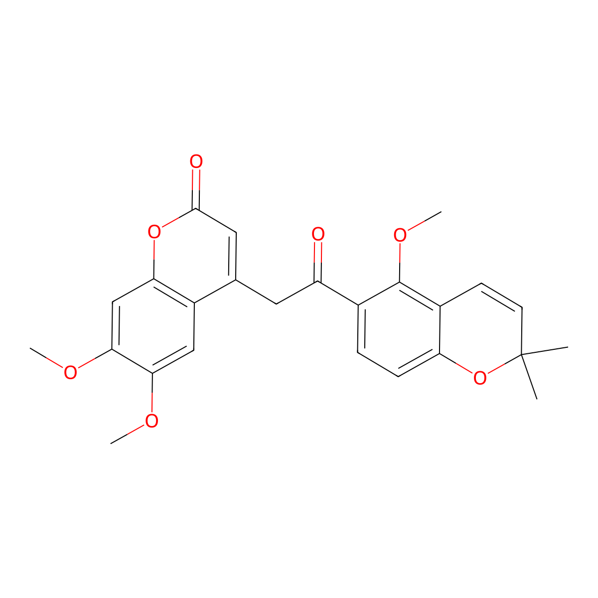 6,7-Dimethoxy-4-[2-(5-methoxy-2,2-dimethyl-2H-chromen-6-yl)-2-oxoethyl]-2H-chromen-2-one molecular structure, CAS 2409597-27-7