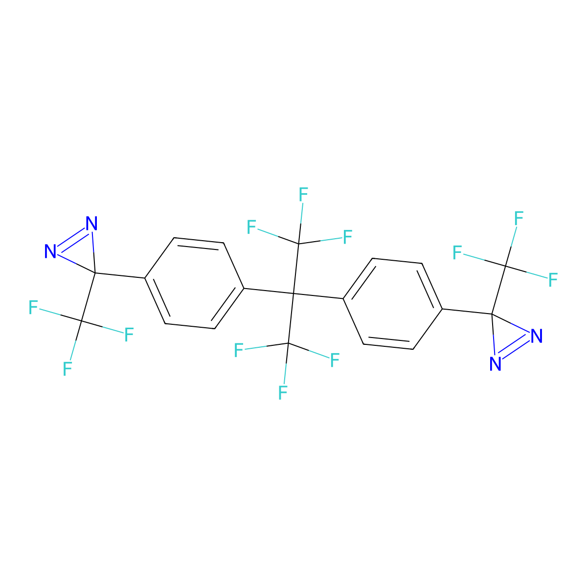 3-(4-(1,1,1,3,3,3-hexafluoro-2-(4-(3-(trifluoromethyl)-3H-diazirin-3-yl)phenyl)propan-2-yl)phenyl)-3-(trifluoromethyl)-3H-diazirine molecular structure, CAS 2409741-22-4