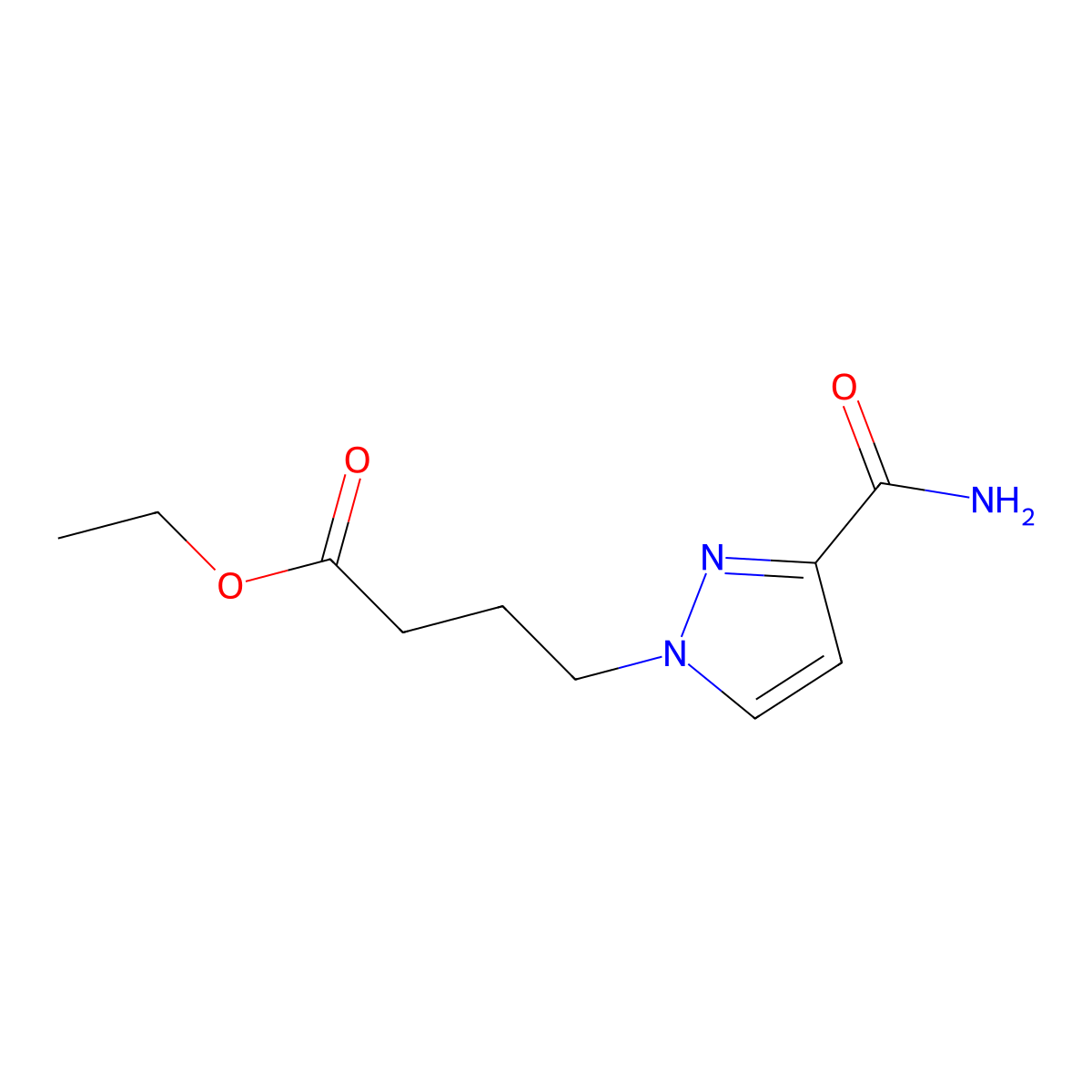 Ethyl 4-[3-(aminocarbonyl)-1H-pyrazol-1-YL]butanoate molecular structure, CAS 2409784-90-1