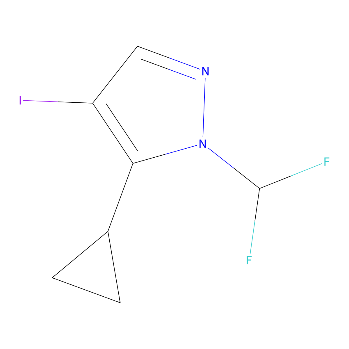 5-cyclopropyl-1-(difluoromethyl)-4-iodo-1H-pyrazole molecular structure, CAS 2409785-04-0
