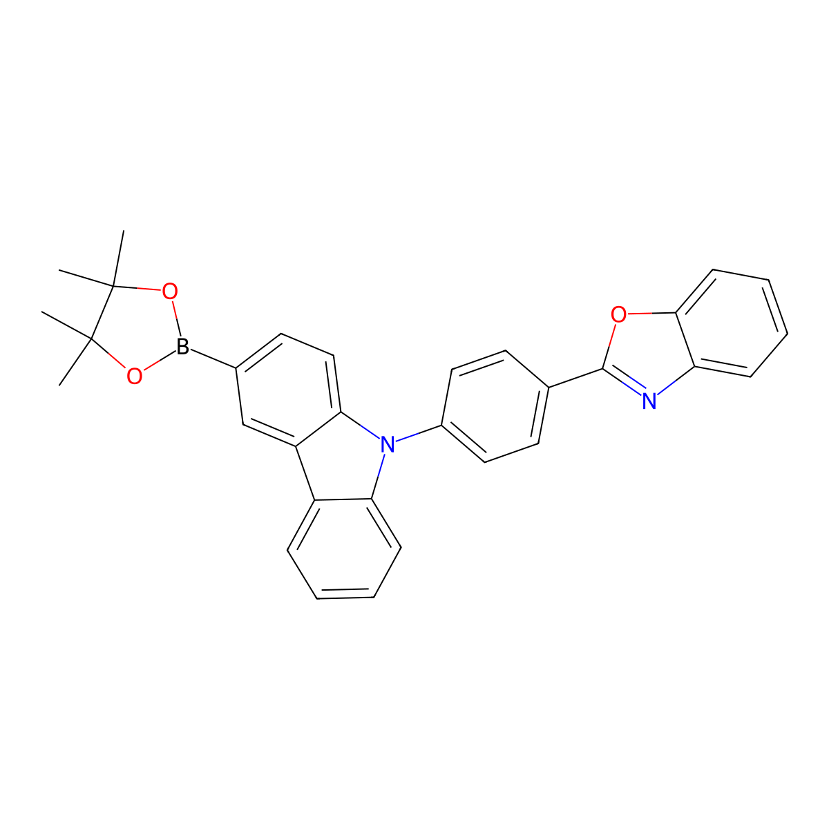 3-(4,4,5,5-Tetramethyl-1,3,2-dioxaborolan-2-yl)-9-(4-(benzoxazol-2-yl)phenyl)-9H-carbazole molecular structure, CAS 2409788-85-6
