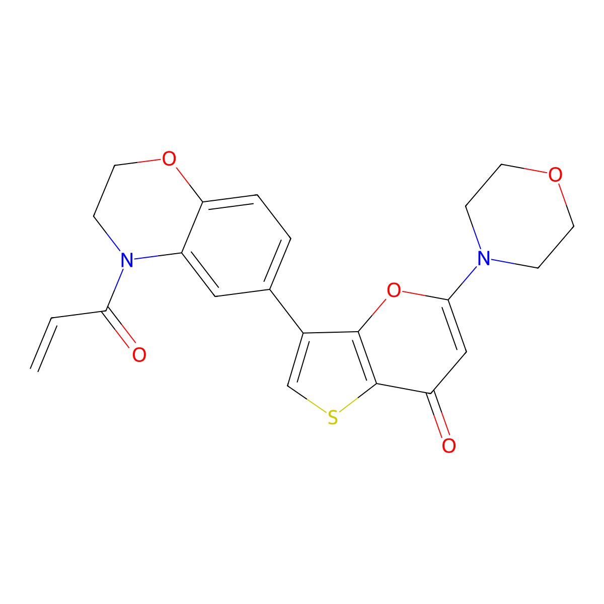 3-[3,4-Dihydro-4-(1-oxo-2-propen-1-yl)-2H-1,4-benzoxazin-6-yl]-5-(4-morpholinyl)-7H-thieno[3,2-b]pyran-7-one molecular structure, CAS 2409965-28-0