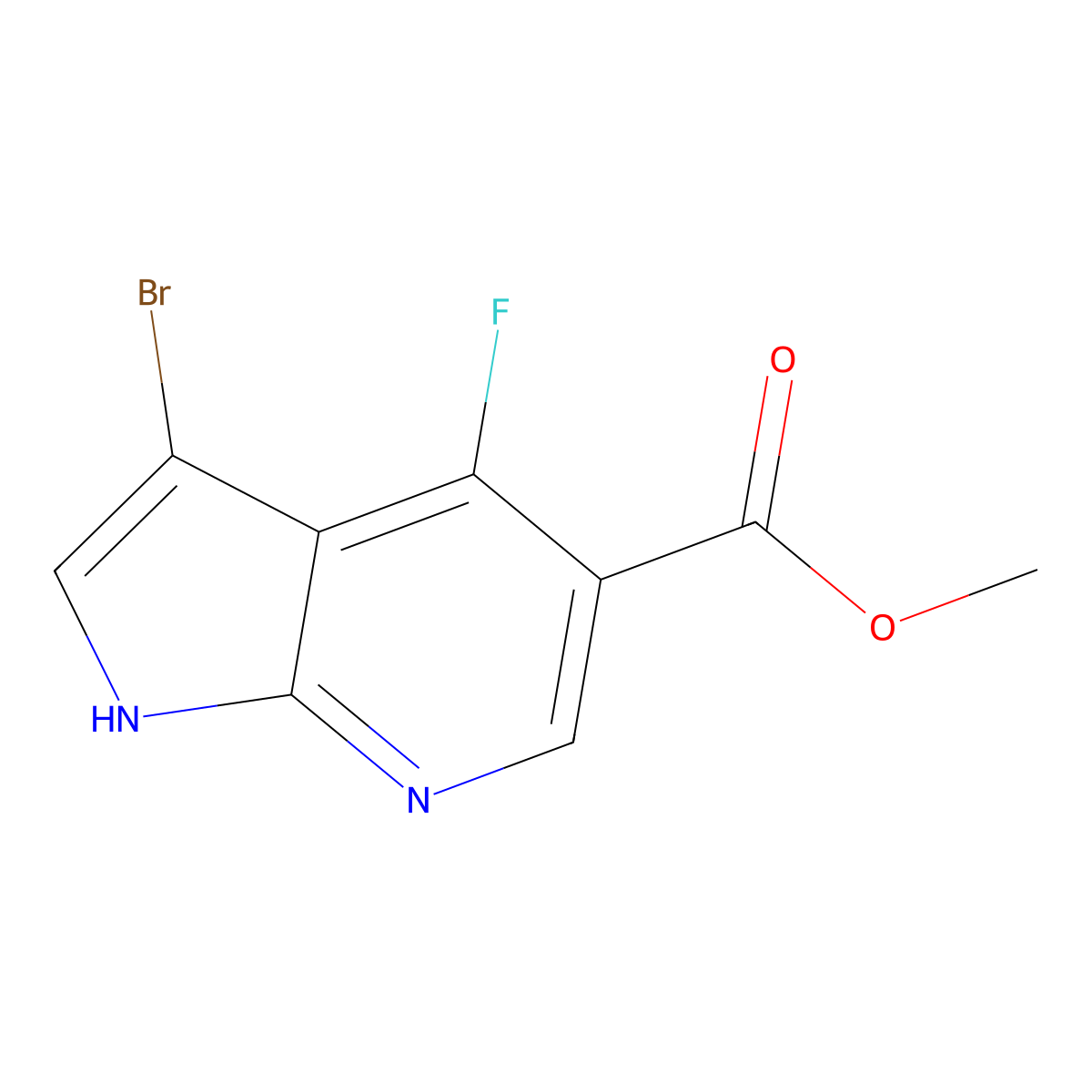 Methyl 3-bromo-4-fluoro-1H-pyrrolo[2,3-B]pyridine-5-carboxylate molecular structure, CAS 2410032-47-0