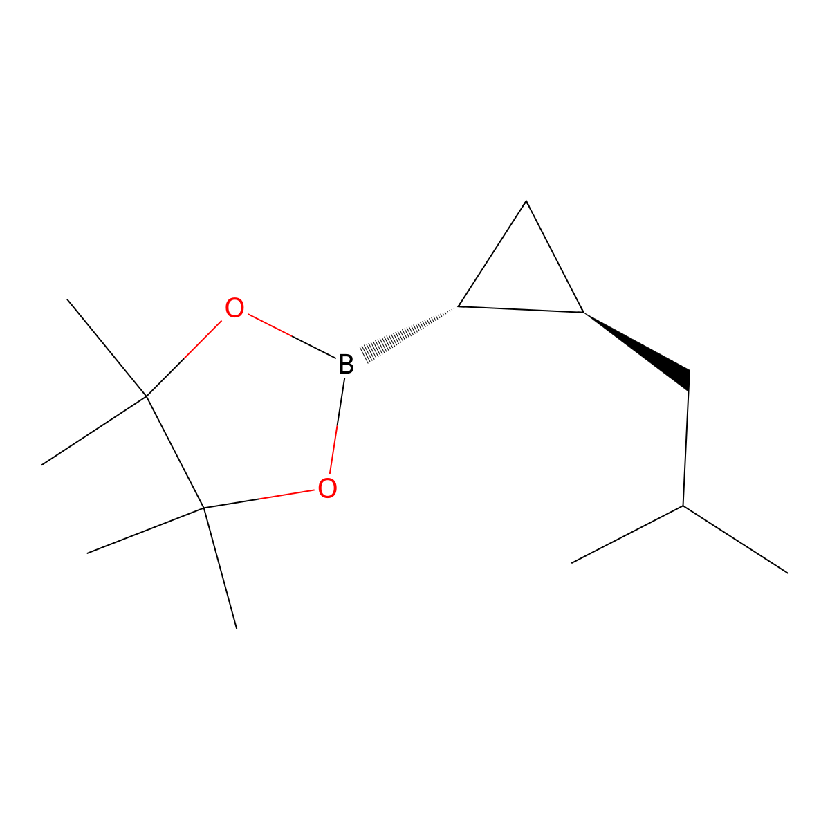 rac-4,4,5,5-tetramethyl-2-[(1R,2S)-2-(2-methylpropyl)cyclopropyl]-1,3,2-dioxaborolane molecular structure, CAS 2410165-02-3