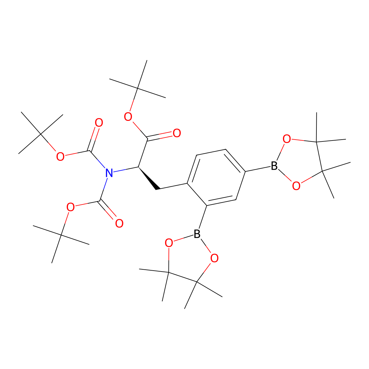 N,N-Bis[(1,1-dimethylethoxy)carbonyl]-2,4-bis(4,4,5,5-tetramethyl-1,3,2-dioxaborolan-2-YL)-D-phenylalanine 1,1-dimethylethyl ester molecular structure, CAS 2410283-73-5